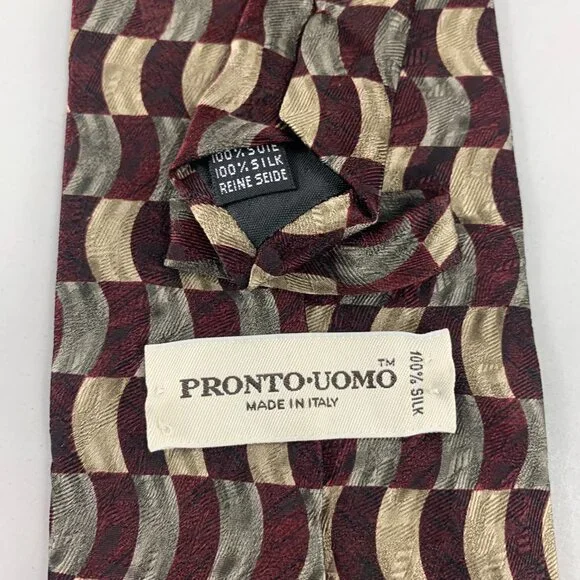 Pronto Uomo Maroon / Beige Men's Tie 4" x 59" - Picture 3 of 3